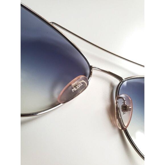 Prada Cat Eye Sunglasses SPR65V Blue Gradient Silver Metal Frame 68mm 130mm main image 6